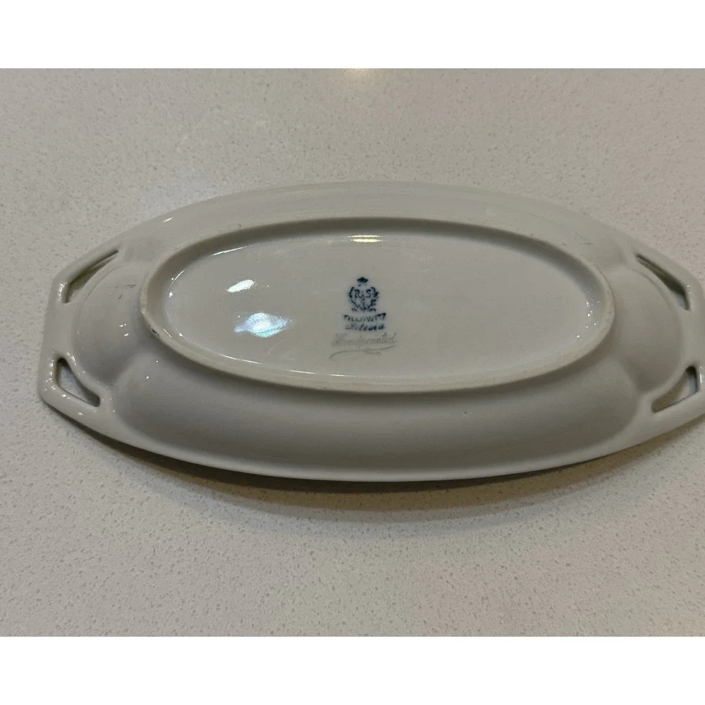 Vintage RS Tillowitz Silesia Dish‎ Rose Relish Oval  Cutout Handles Small